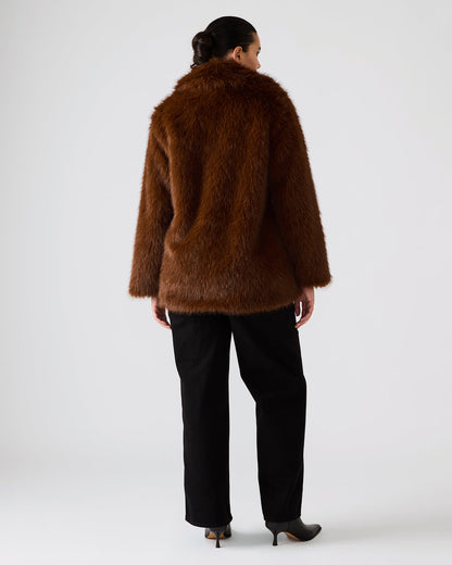 KINDRA Brown Faux Fur Collared Women's Coat | Steve Madden Premium