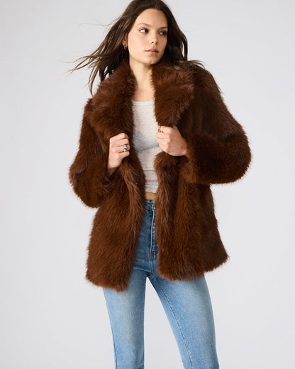 KINDRA Brown Faux Fur Collared Women's Coat | Steve Madden Premium