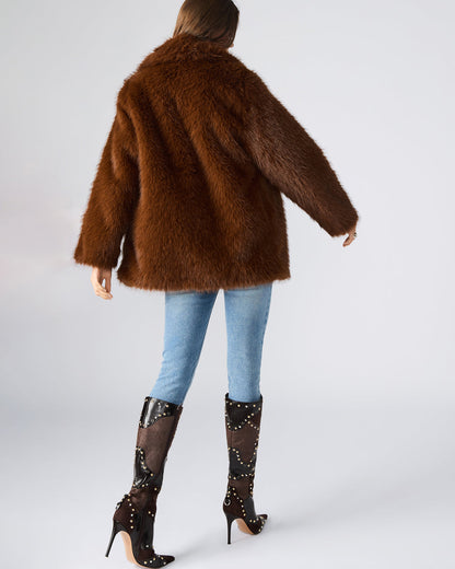KINDRA Brown Faux Fur Collared Women's Coat | Steve Madden Premium