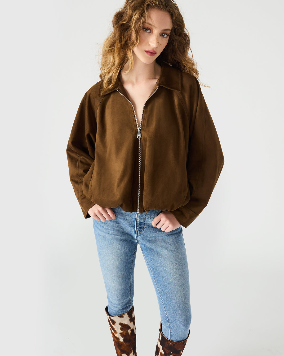 MACKEY Chestnut Long-Sleeved Zip-Up Women's Jacket | Steve Madden Smart Buy