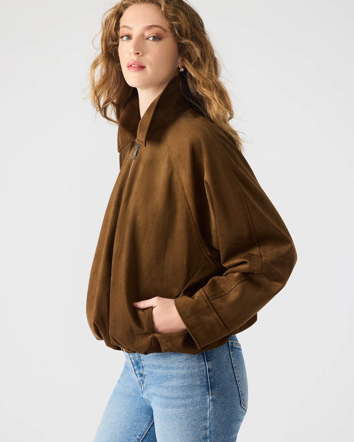 MACKEY Chestnut Long-Sleeved Zip-Up Women's Jacket | Steve Madden Smart Buy