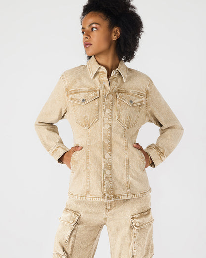 PARC Cafe Au Lait Long-Sleeved Button-Up Denim Women's Jacket | Steve Madden Premium