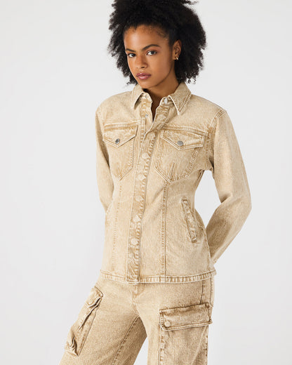 PARC Cafe Au Lait Long-Sleeved Button-Up Denim Women's Jacket | Steve Madden Premium