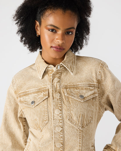 PARC Cafe Au Lait Long-Sleeved Button-Up Denim Women's Jacket | Steve Madden Premium