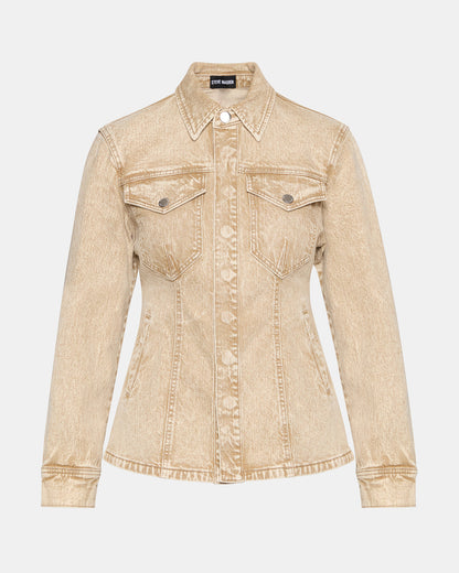PARC Cafe Au Lait Long-Sleeved Button-Up Denim Women's Jacket | Steve Madden Premium