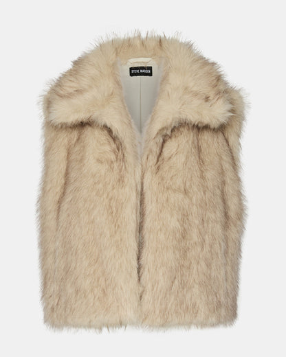 SAFIRA Natural Faux Fur Sleeveless Collared Women's Vest | Steve Madden Smart Buy