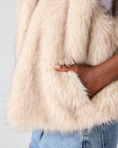 SAFIRA Natural Faux Fur Sleeveless Collared Women's Vest | Steve Madden Smart Buy