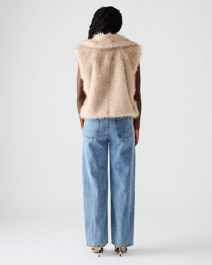 SAFIRA Natural Faux Fur Sleeveless Collared Women's Vest | Steve Madden Smart Buy