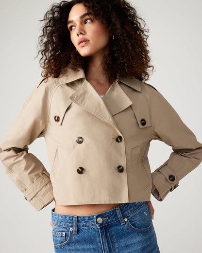 SIRUS Khaki Women's Cropped Denim Trench Coat | Steve Madden Premium