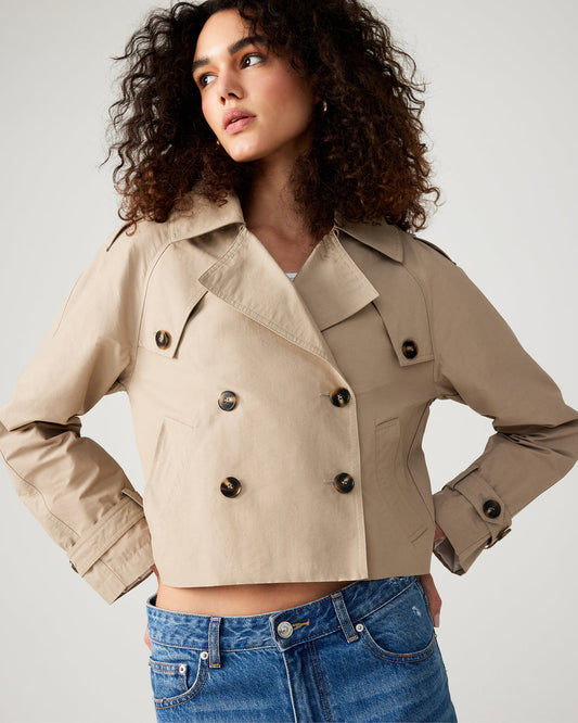 SIRUS Khaki Women's Cropped Denim Trench Coat | Steve Madden Premium