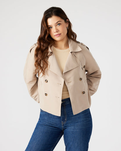 SIRUS Khaki Women's Cropped Denim Trench Coat | Steve Madden Premium