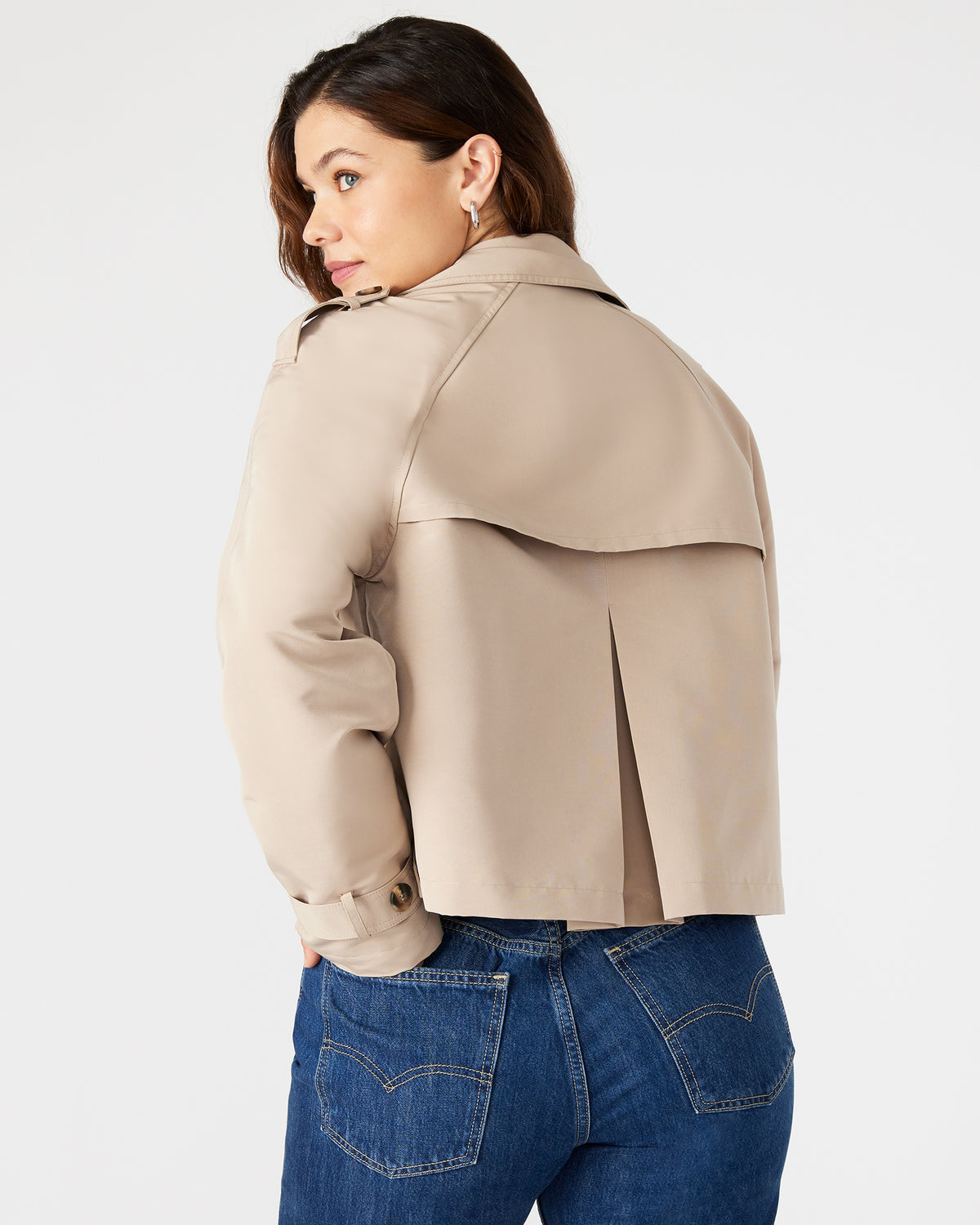 SIRUS Khaki Women's Cropped Denim Trench Coat | Steve Madden Premium
