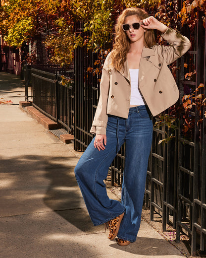 SIRUS Khaki Women's Cropped Denim Trench Coat | Steve Madden Premium