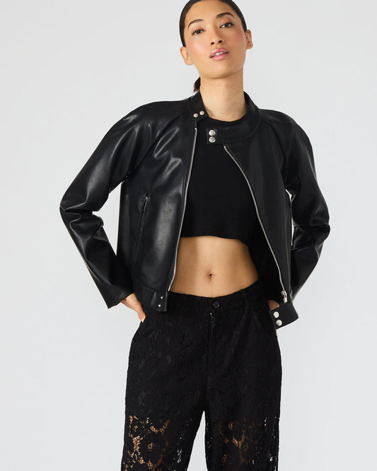 JETT Black Long-Sleeved Faux Leather Zip-Up Women's Jacket | Steve Madden Value