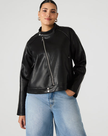 JETT Black Long-Sleeved Faux Leather Zip-Up Women's Jacket | Steve Madden Value