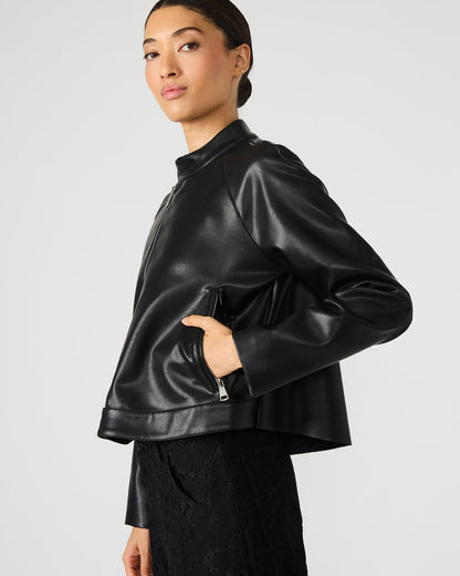 JETT Black Long-Sleeved Faux Leather Zip-Up Women's Jacket | Steve Madden Value