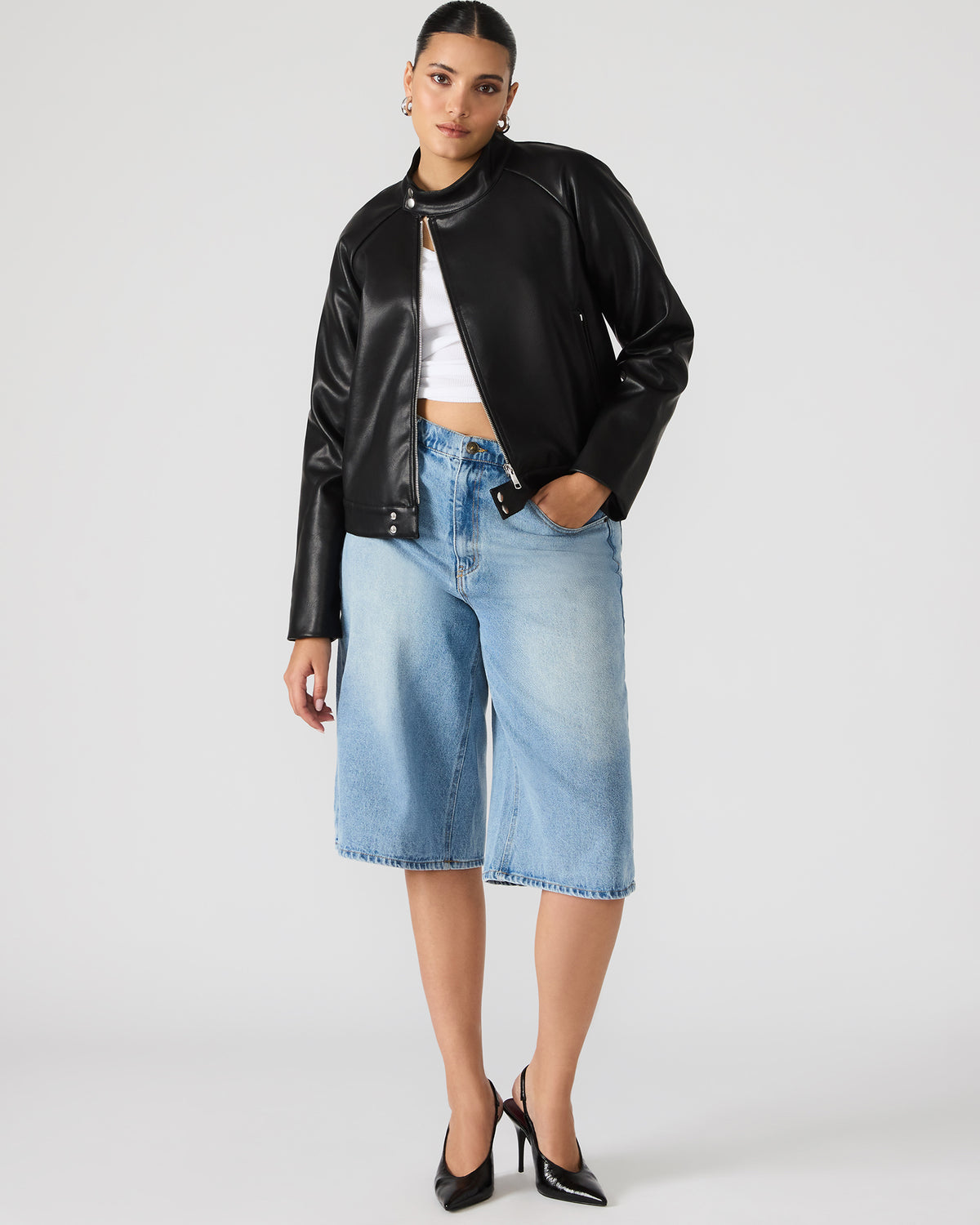 JETT Black Long-Sleeved Faux Leather Zip-Up Women's Jacket | Steve Madden Value