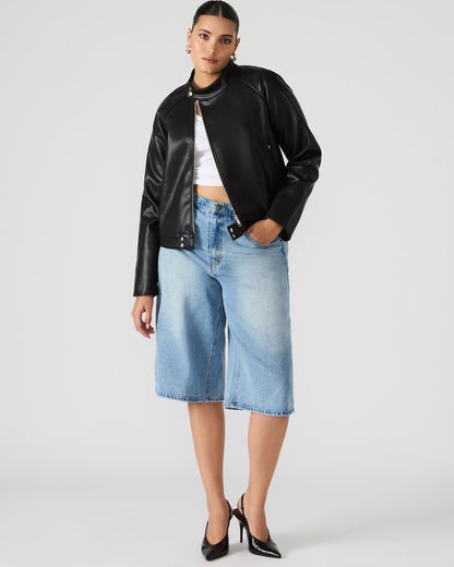 JETT Black Long-Sleeved Faux Leather Zip-Up Women's Jacket | Steve Madden Value