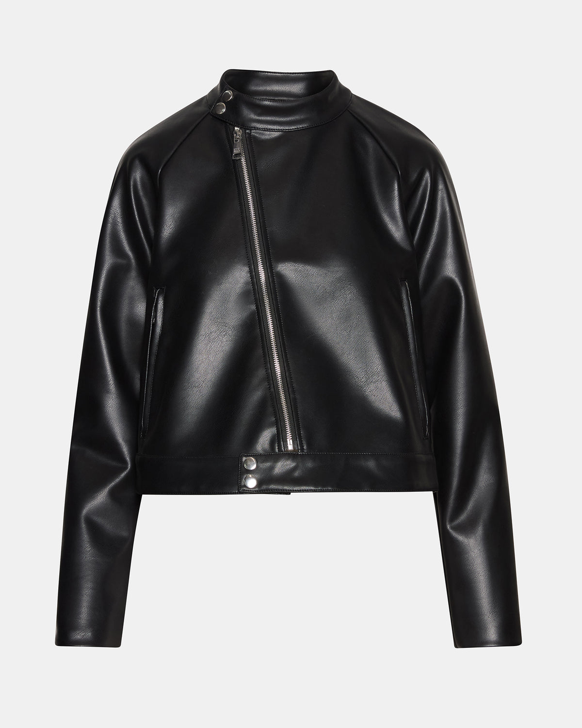 JETT Black Long-Sleeved Faux Leather Zip-Up Women's Jacket | Steve Madden Value