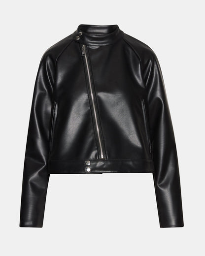 JETT Black Long-Sleeved Faux Leather Zip-Up Women's Jacket | Steve Madden Value