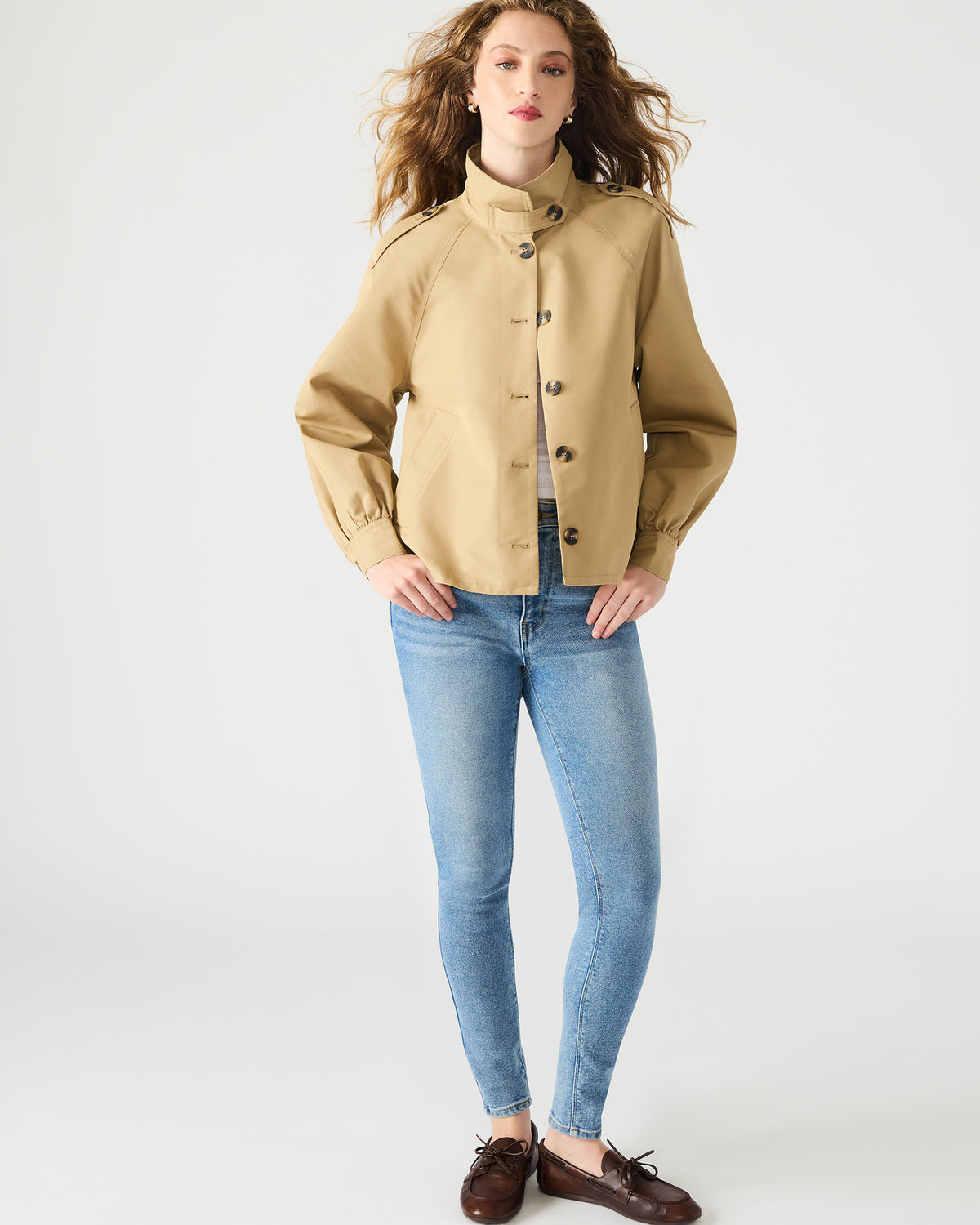 KAYLEE Medium Khaki Long-Sleeved Button-Up Women's Jacket | Steve Madden Recommended