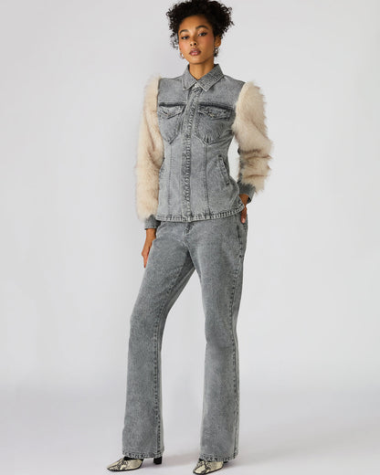 PARKER Fog Faux Fur Long-Sleeved Button-Up Denim Women's Jacket | Steve Madden Customer Favorite
