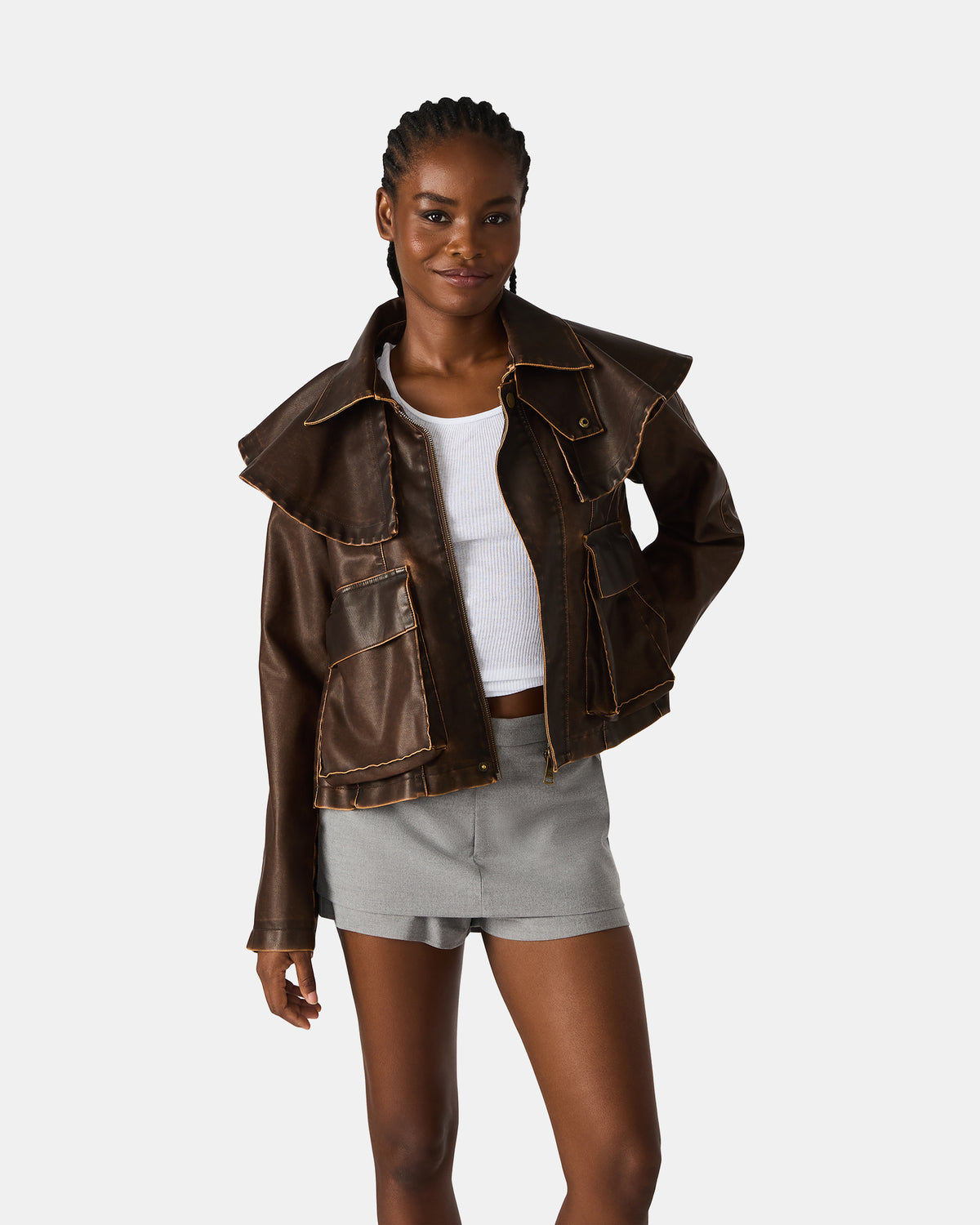 VARVARA Chocolate Long-Sleevd Faux Leather Women's Jacket | Steve Madden Value