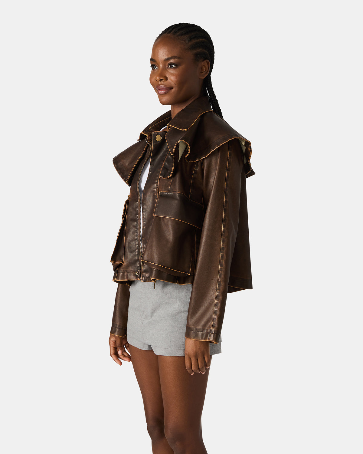 VARVARA Chocolate Long-Sleevd Faux Leather Women's Jacket | Steve Madden Value