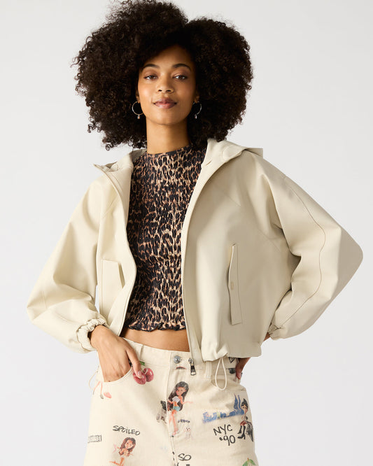 LUMI Bone Women's Faux Leather Hooded Jacket | Steve Madden Hot Sale