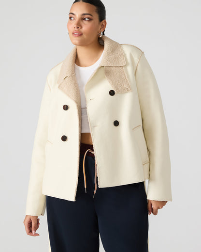 LIV Cream Button-Up Long-Sleeved Collared Women's Coat | Steve Madden Signature