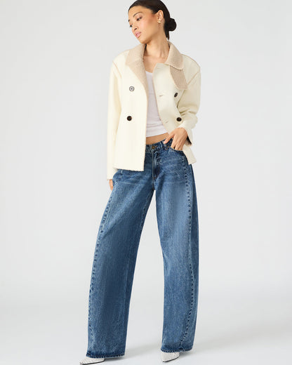 LIV Cream Button-Up Long-Sleeved Collared Women's Coat | Steve Madden Signature