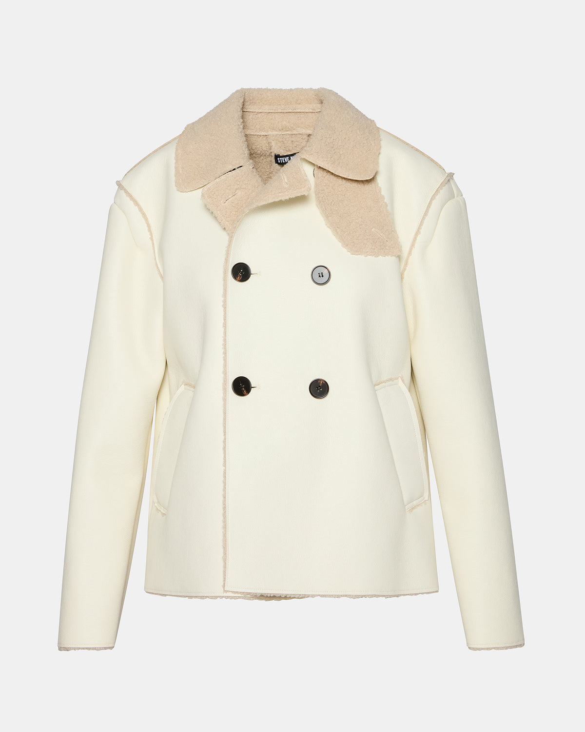 LIV Cream Button-Up Long-Sleeved Collared Women's Coat | Steve Madden Signature