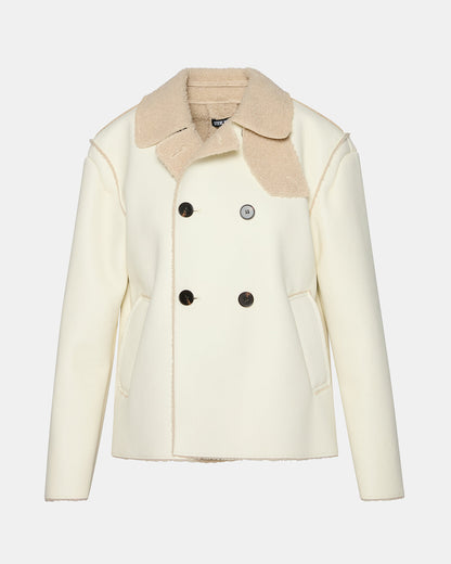 LIV Cream Button-Up Long-Sleeved Collared Women's Coat | Steve Madden Signature