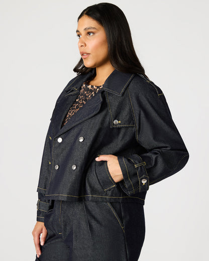 SIRUS Indigo Women's Cropped Denim Trench Coat | Steve Madden Sale