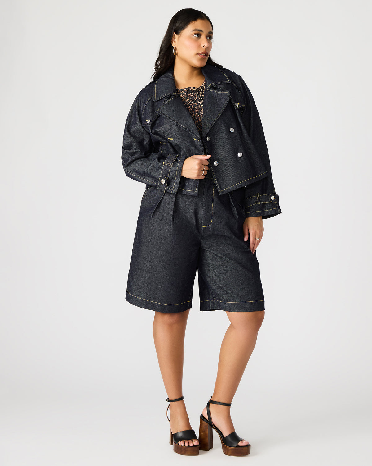 SIRUS Indigo Women's Cropped Denim Trench Coat | Steve Madden Sale