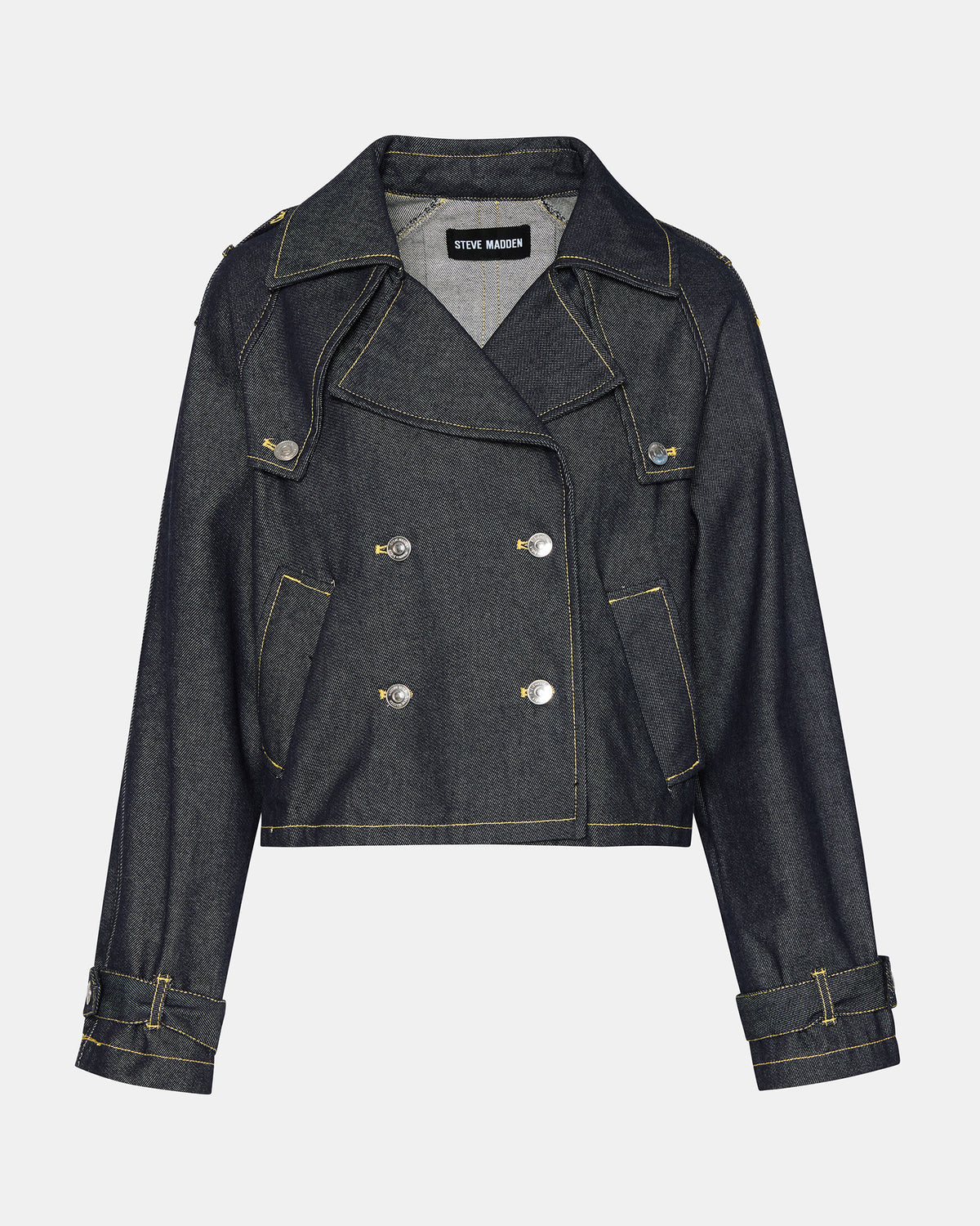 SIRUS Indigo Women's Cropped Denim Trench Coat | Steve Madden Sale