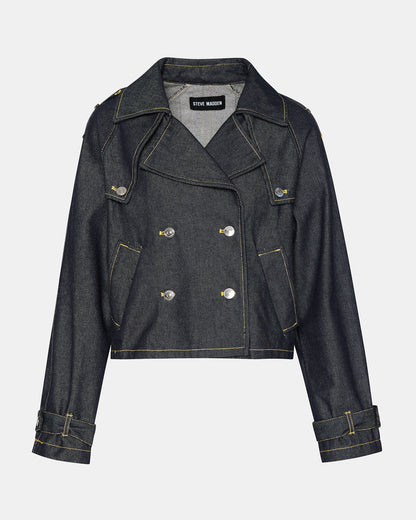 SIRUS Indigo Women's Cropped Denim Trench Coat | Steve Madden Sale