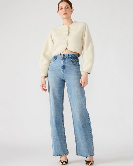 EMILI Cream Long-Sleeved Bubble Button-Up Women's Jacket | Steve Madden Sale