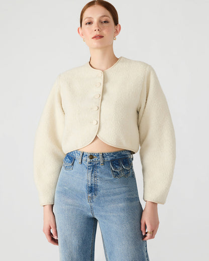 EMILI Cream Long-Sleeved Bubble Button-Up Women's Jacket | Steve Madden Sale