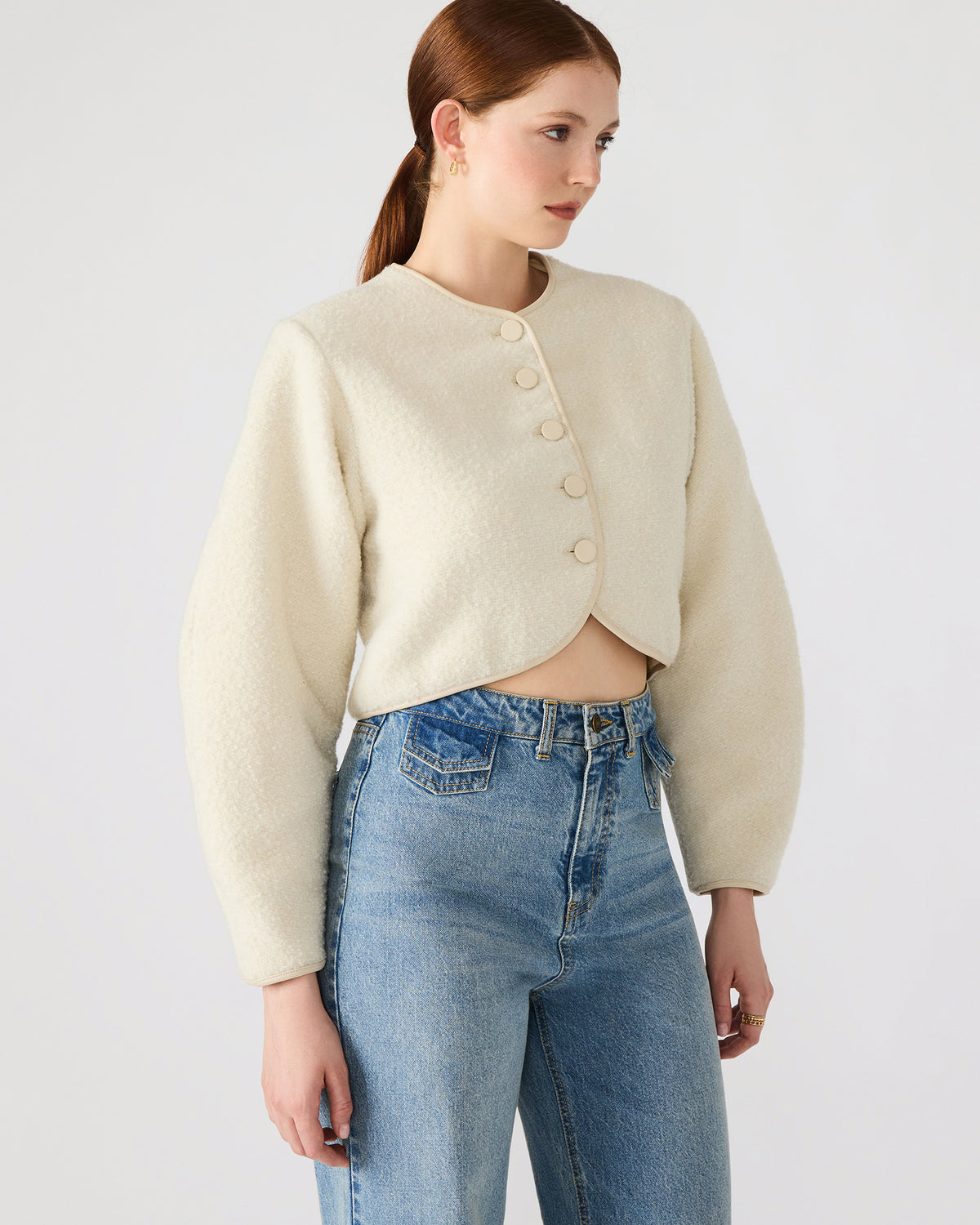 EMILI Cream Long-Sleeved Bubble Button-Up Women's Jacket | Steve Madden Sale