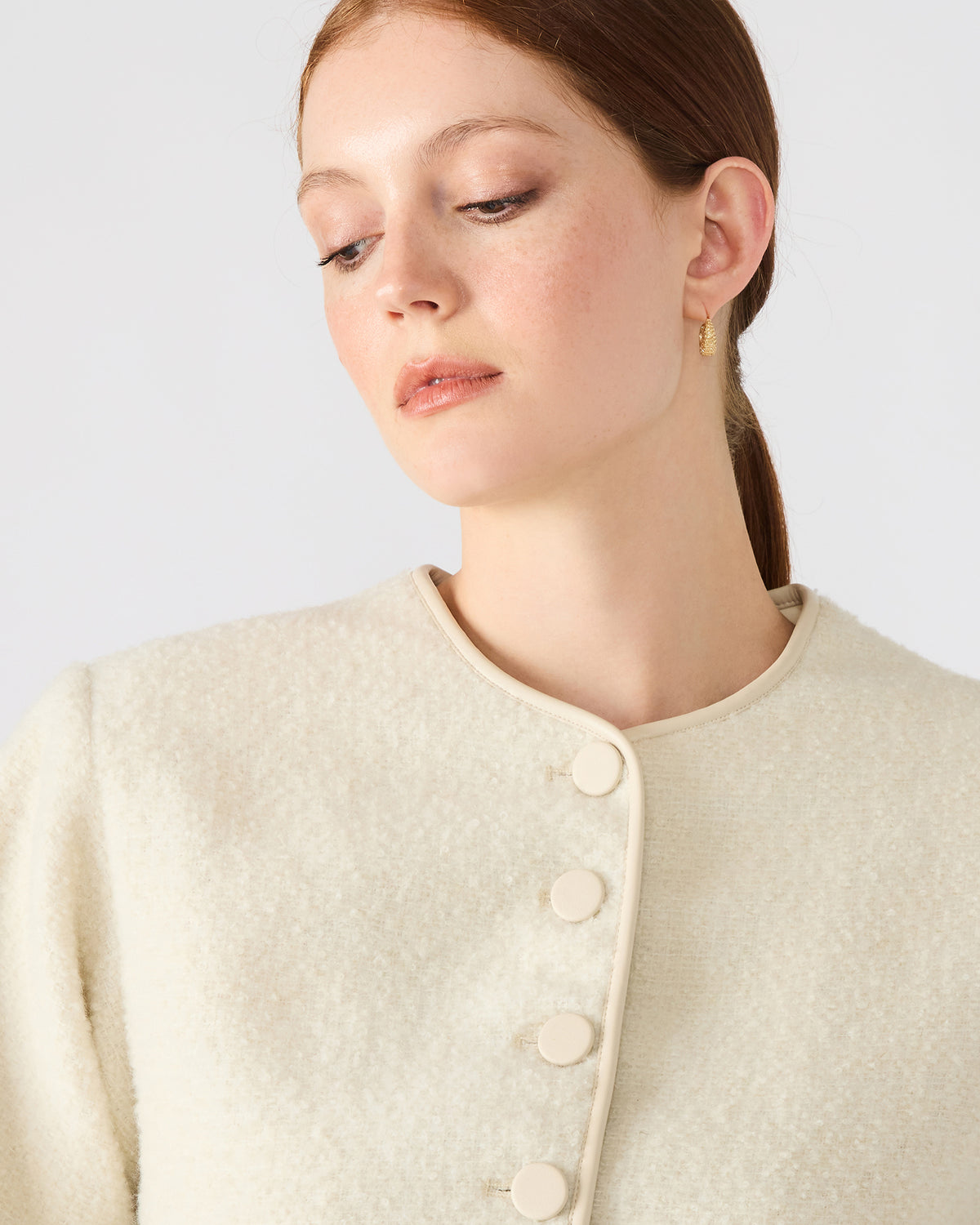 EMILI Cream Long-Sleeved Bubble Button-Up Women's Jacket | Steve Madden Sale