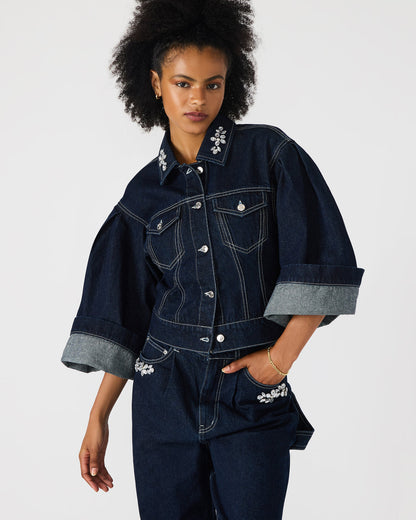 DOROTHY Bijou Blue Button-Up Denim Embellished Women's Jacket | Steve Madden Customer Favorite
