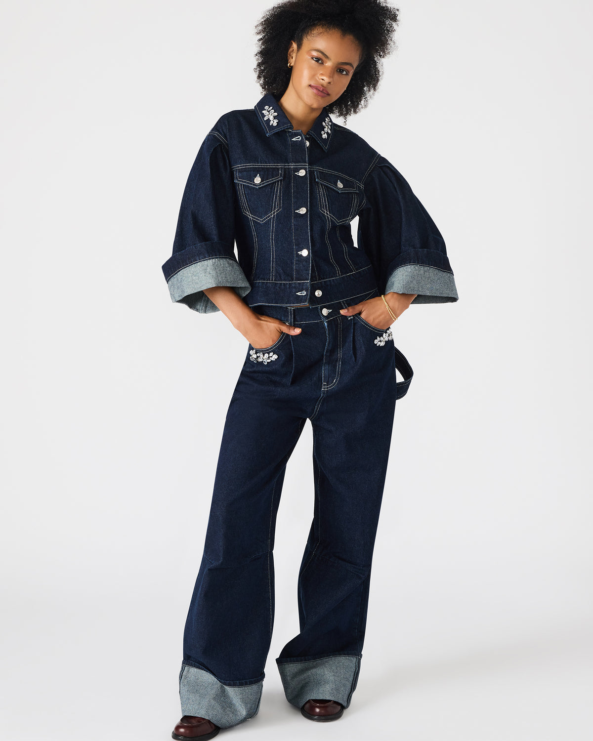 DOROTHY Bijou Blue Button-Up Denim Embellished Women's Jacket | Steve Madden Customer Favorite