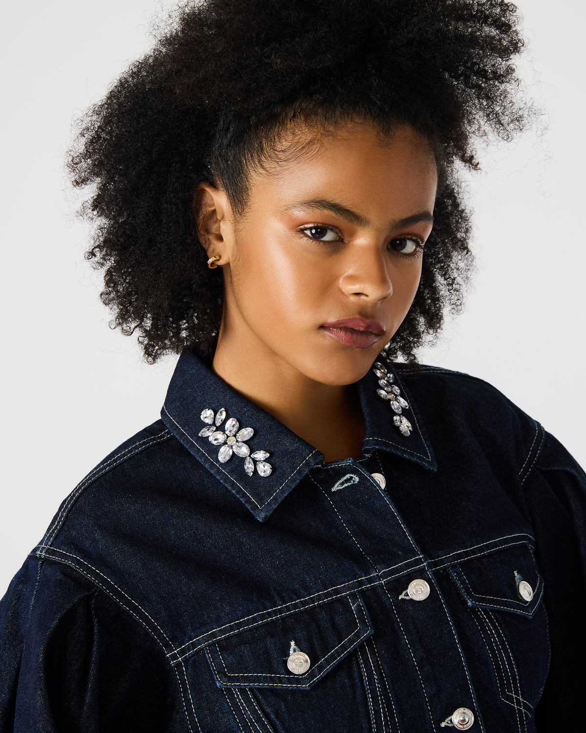 DOROTHY Bijou Blue Button-Up Denim Embellished Women's Jacket | Steve Madden Customer Favorite