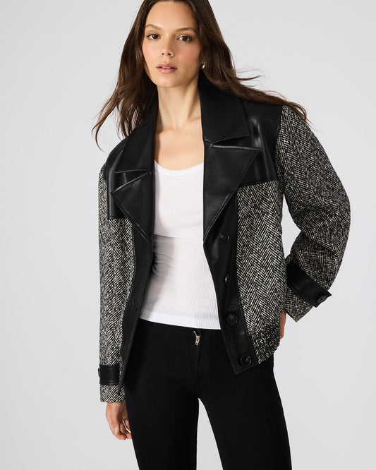 MERCEDES Black Multi Long-Sleeved Button-Up Faux Leather Women's Coat | Steve Madden Quality