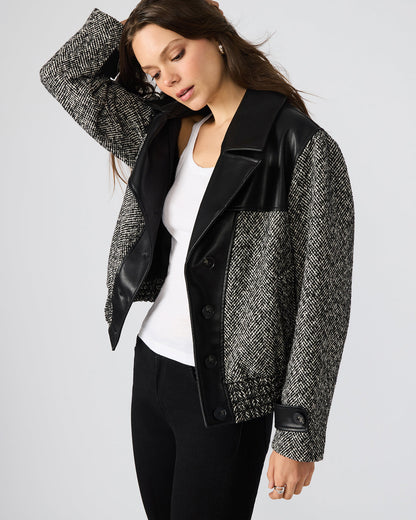 MERCEDES Black Multi Long-Sleeved Button-Up Faux Leather Women's Coat | Steve Madden Quality