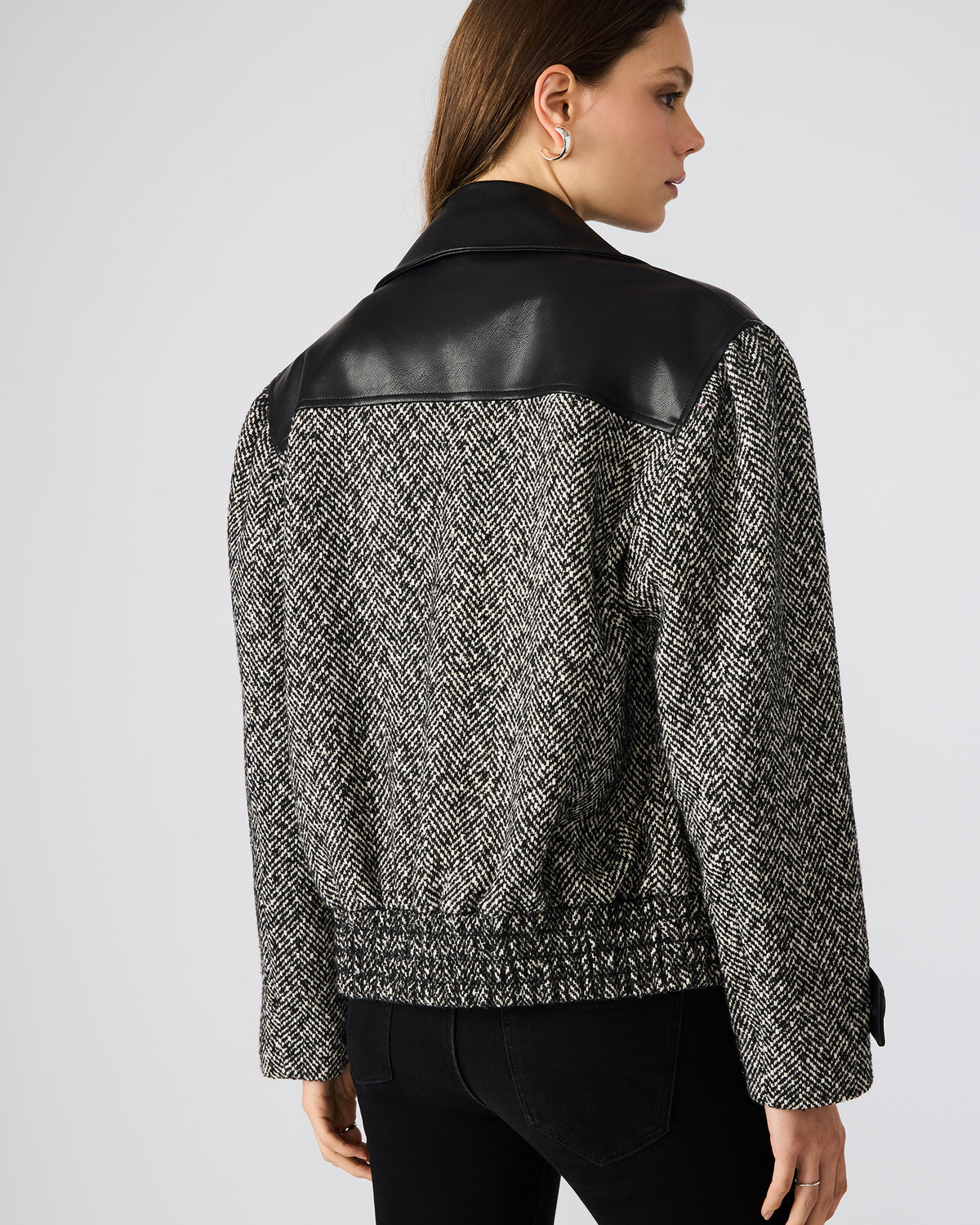 MERCEDES Black Multi Long-Sleeved Button-Up Faux Leather Women's Coat | Steve Madden Quality