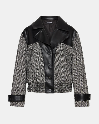MERCEDES Black Multi Long-Sleeved Button-Up Faux Leather Women's Coat | Steve Madden Quality