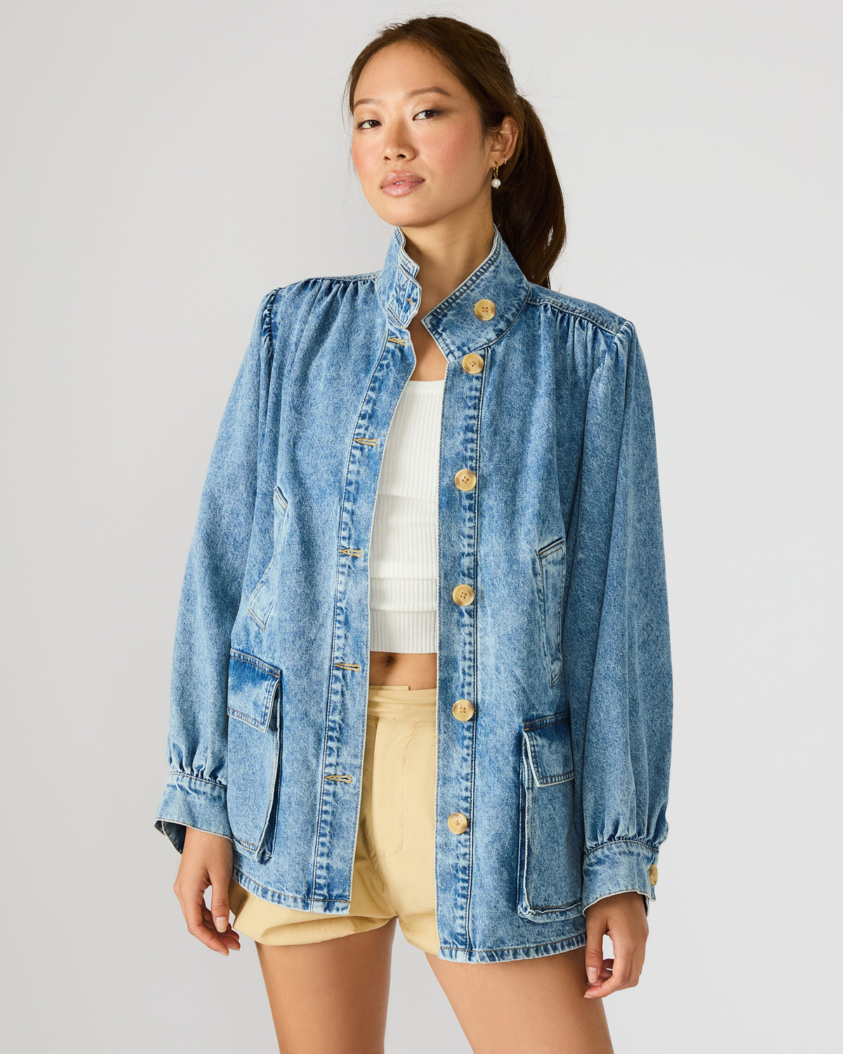 MARCELINE Denim Forever Blue Button-Up Long-Sleeved Women's Jacket | Steve Madden Signature