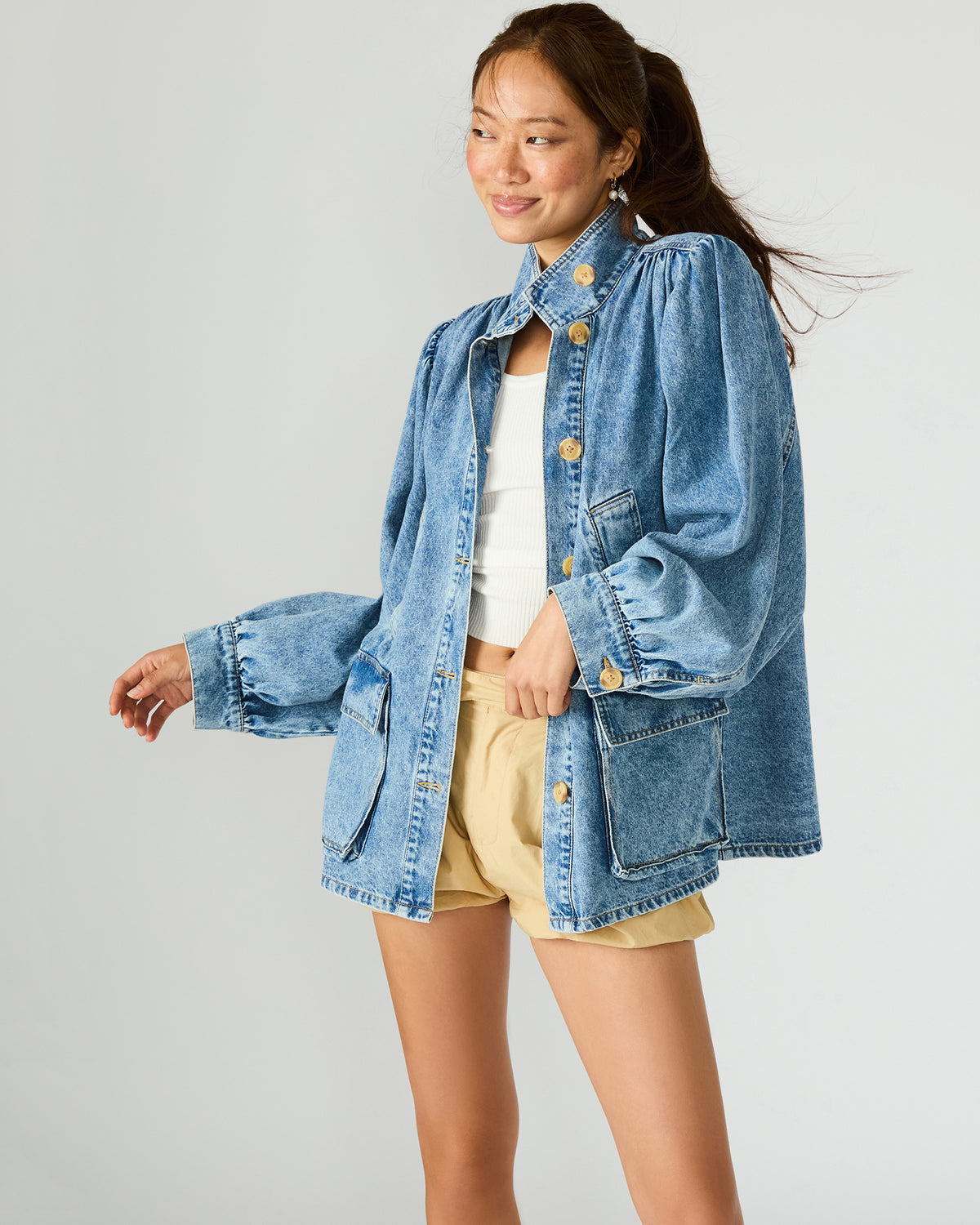 MARCELINE Denim Forever Blue Button-Up Long-Sleeved Women's Jacket | Steve Madden Signature